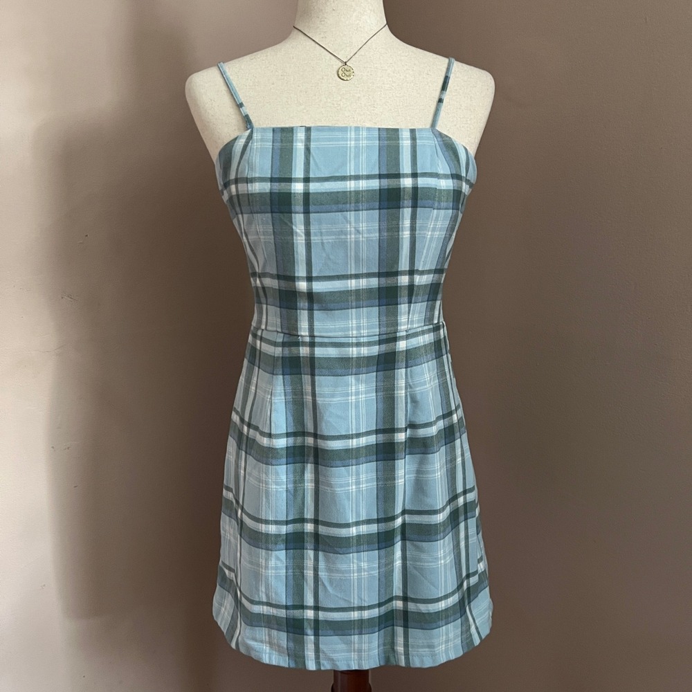 Aeropostale Blue Plaid Smocked Back Mini Dress Coquette Y2K Picnic Cottagecore M